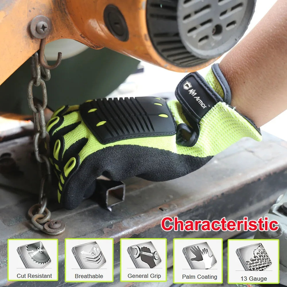 Cut Resistant Safety Work Glove Anti Vibration Anti Impact Oil-proof Protective With Nitrile Dipped Palm Glove for Working